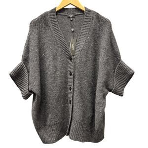 Talbots Sweater Womens Petite Medium MP Gray Sequin Cardigan Short Sleeve NEW